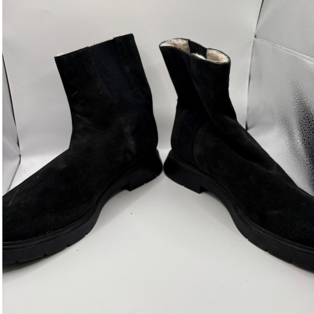 Stuart Weitzman Chelsea Boots Womens 13 Black Faux Fur Lined Suede Ankle Pull On - Picture 3 of 9